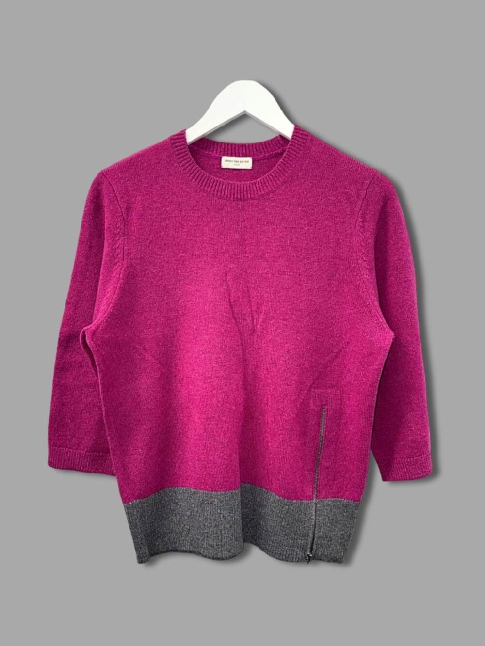 DRIES VAN NOTEN Pink Grey Alpaca Wool Side Zip 3/4 Sleeves Sweater Sz S